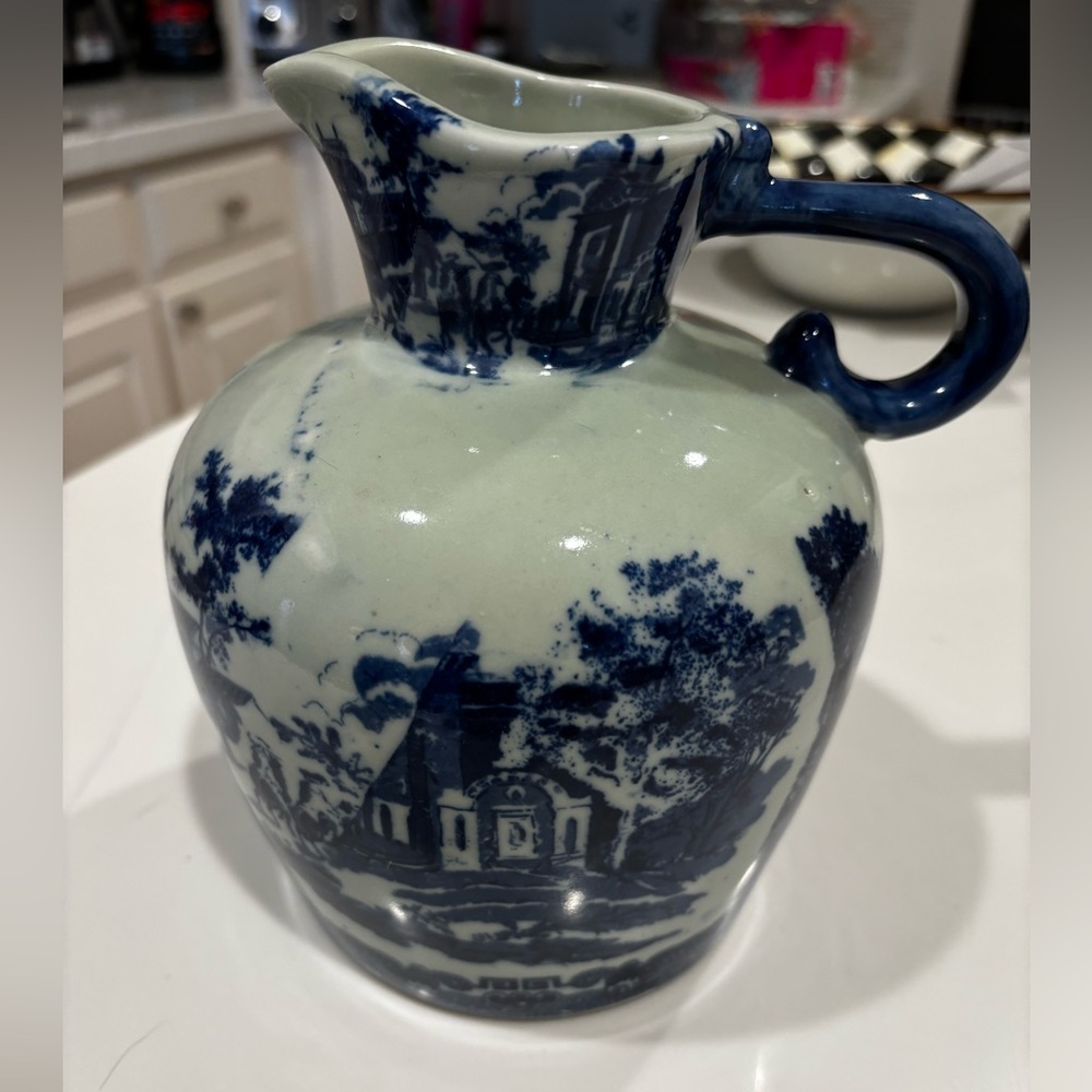 Victoria Ware Flow Blue Ironstone Pitcher 8”